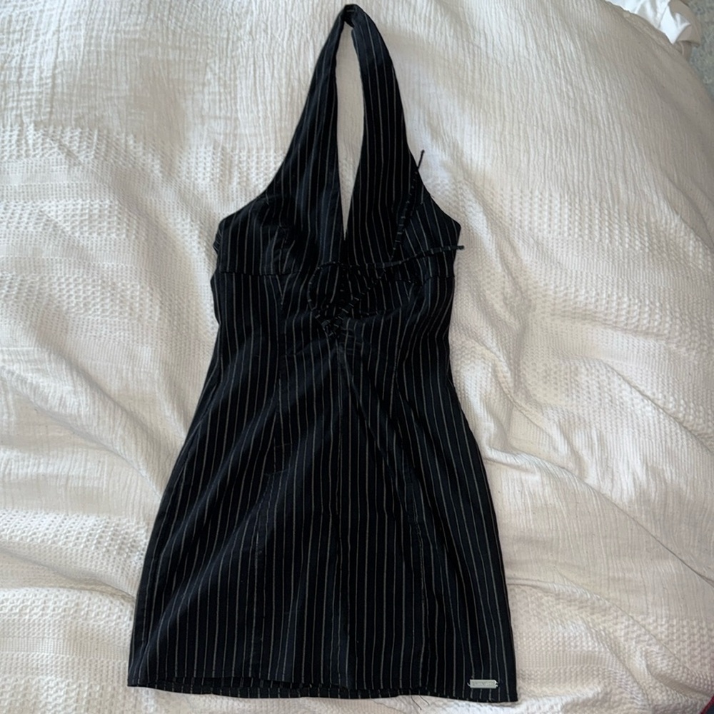 Mini Black Tight Halter Dress - UO